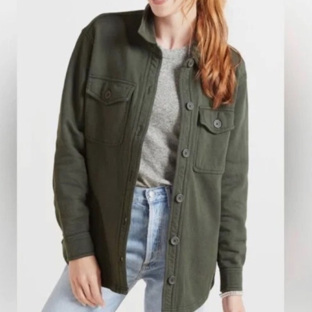 Good American Women's 1 / 2 - S / M Green Heavyweight Terry Shirt Jacket